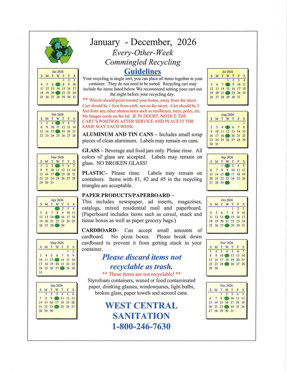 2026 Recycling calendar